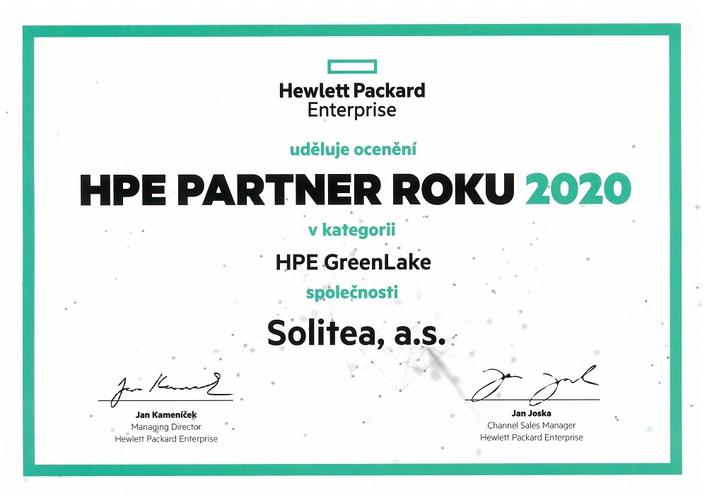 Solitea je partner roku 2020 HPE GreenLake