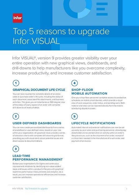 Main five reasons for upgrading to Infor VISUAL version 9
