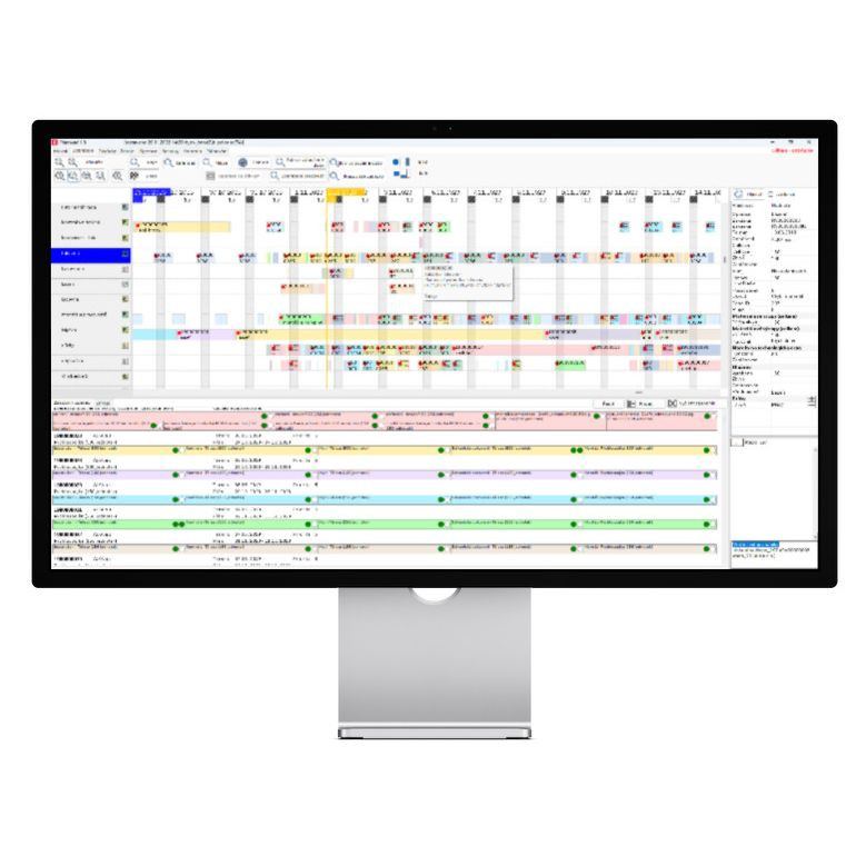 Zobrazení plánovacího rozhraní ERP systému na monitoru – přehled úkolů a časových harmonogramů