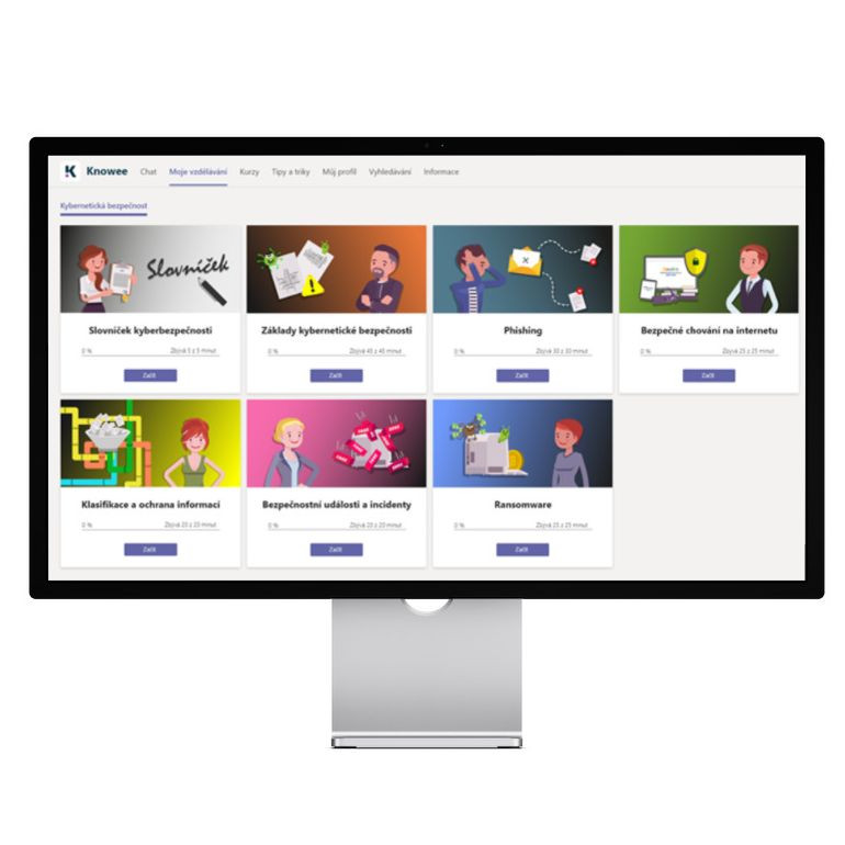 Online vzdělávací platforma Knowee s kurzy kybernetické bezpečnosti a školením o phishingu a ransomware