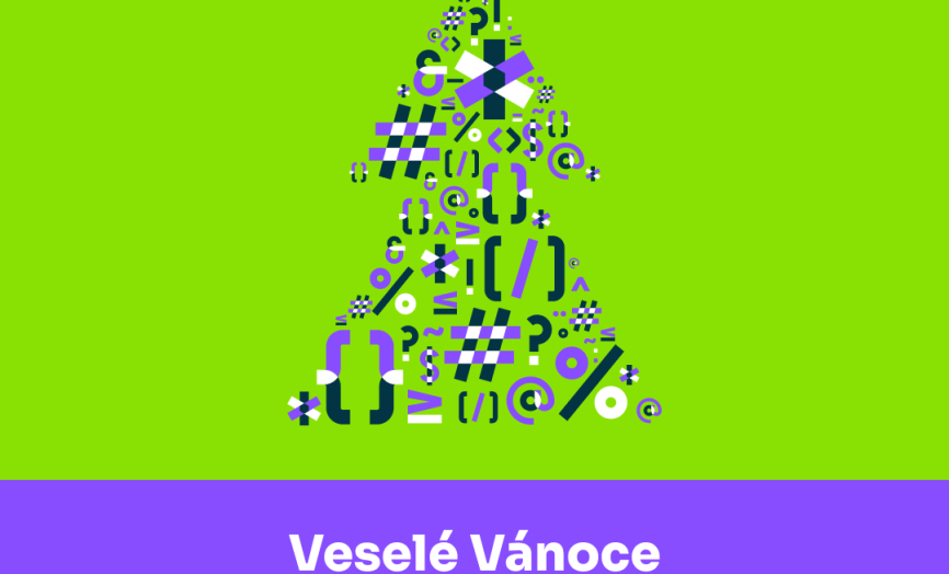 Ilustrace vánočního stromečku a přání PF do nového roku 2025